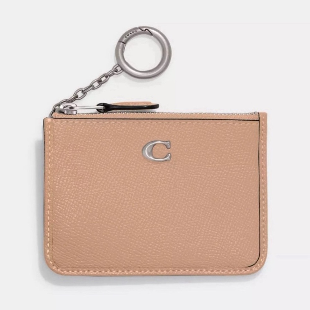 Coach Mini Skinny ID Card Case Wallet in Silver/Buff Tan Crossgrain Leather NWT - Picture 12 of 15